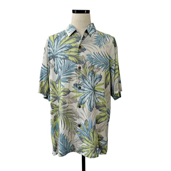 Tommy Bahama Silk Blue Green Hawaiian Button Down Shirt XXL 2X *FLAW* - Picture 3 of 9